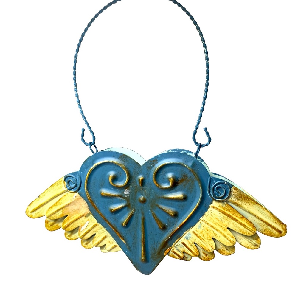 Heart with Wings Hanging Metal Wall Decor